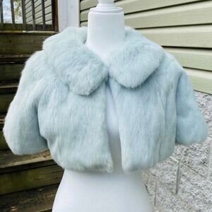 Juicy Couture Ice Blue Rabbit Fur Bolero Cropped Jacket (S)